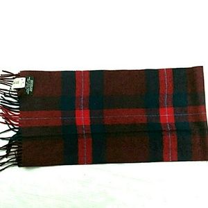 Wool & Cashmere Blue & Red Plaid Fringe Scarf